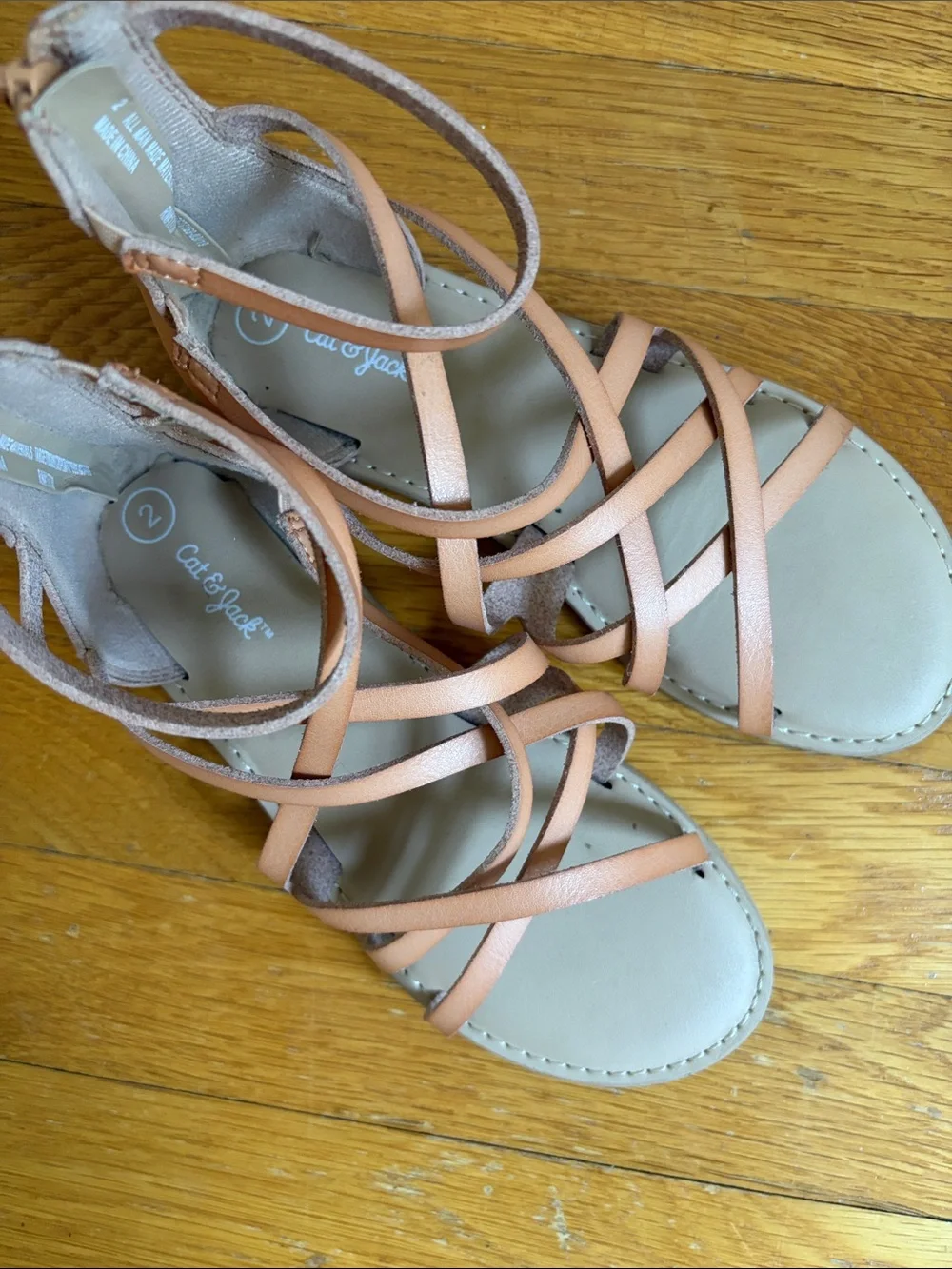 Size 2 Big Girl Summer Sandals Faux Leather Cage Gladiator Strappy Shoes